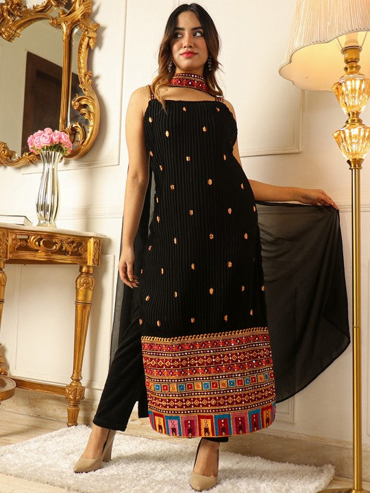 Floral Embroidered Regular Kurta With Trousers & Dupatta