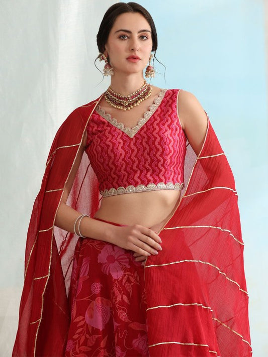 Printed Ready To Wear Lehenga &amp; Blouse With Dupatta