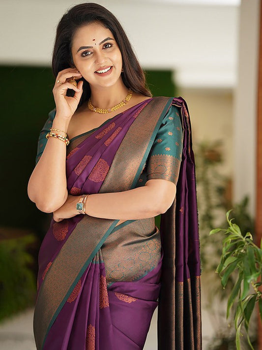 Ethnic Motif Woven Design Zari Silk Kanjeevaram Saree