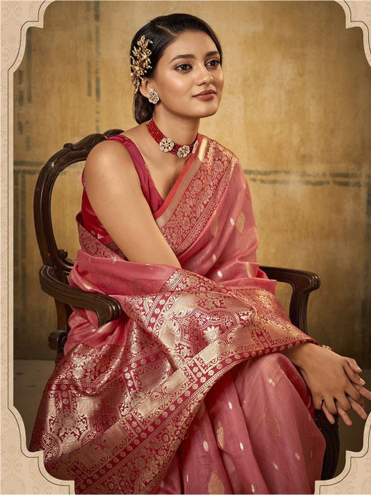 Ethnic Motifs Woven Design Zari Banarasi Saree