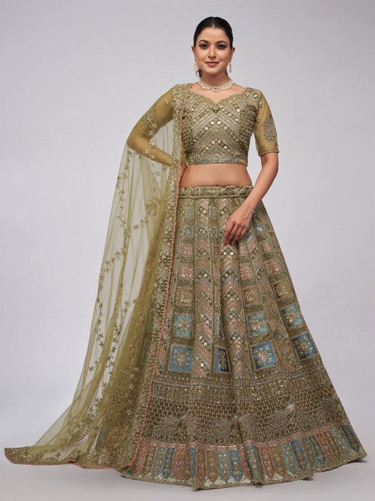 Embroidered Beads and Stones Semi-Stitched Lehenga & Unstitched Blouse With Dupatta