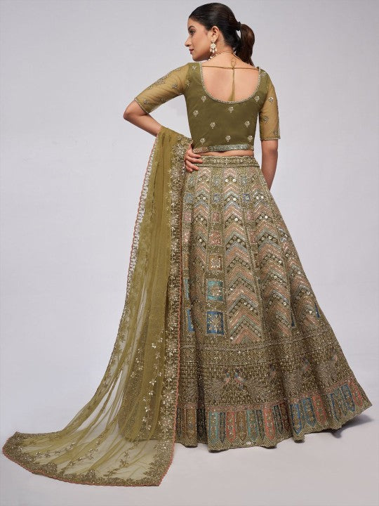 Embroidered Beads and Stones Semi-Stitched Lehenga & Unstitched Blouse With Dupatta