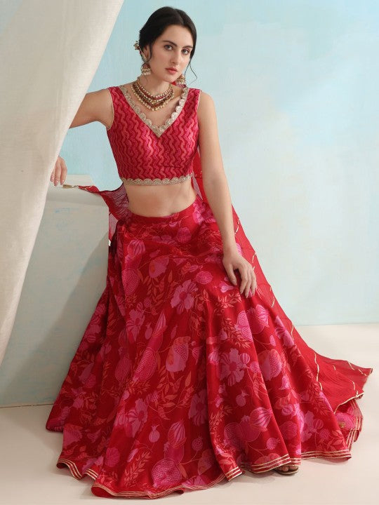 Printed Ready To Wear Lehenga &amp; Blouse With Dupatta