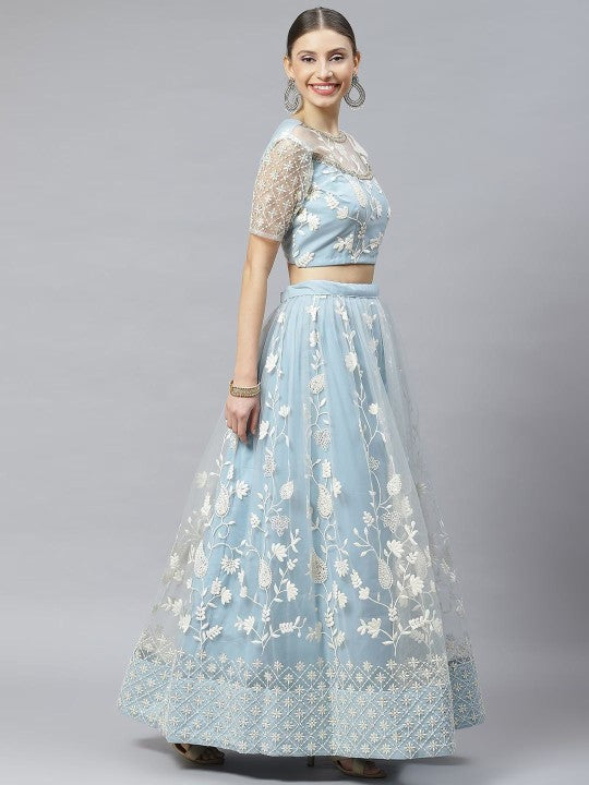 Embroidered Semi-Stitched Lehenga & Unstitched Blouse With Dupatta