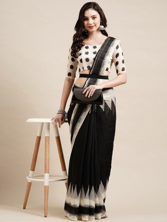 Black & White Poly Cotton Sarees