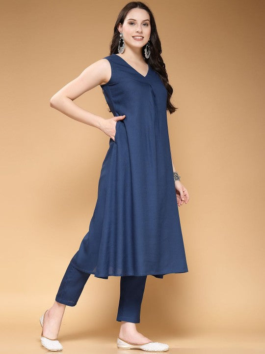 V-Neck A-Line Kurta with Palazzos