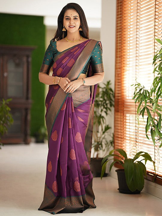 Ethnic Motif Woven Design Zari Silk Kanjeevaram Saree